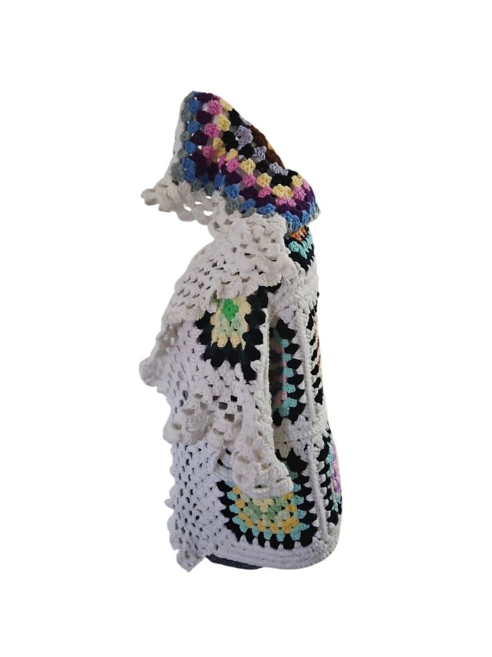 Hand Crafted Crochet Granny Square Cardigan open front Hooded Colorfull Sweater - Picture 5 of 17
